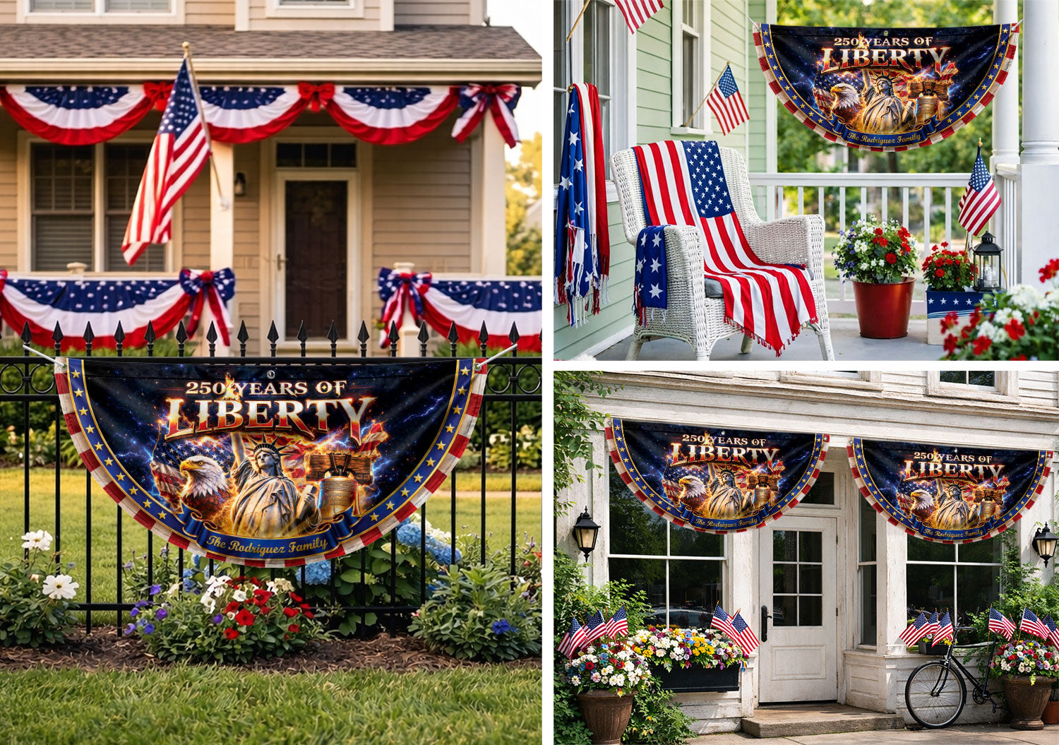 United States 250 Years Custom Family Name Fence Flag - 1776-2026 Patriot Liberty Decor