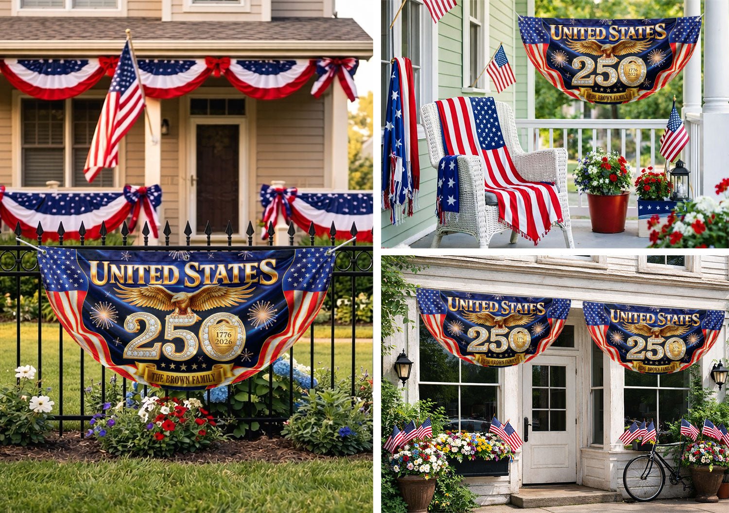 Custom Family Name United States 250 Years Patriot Golden Eagle 1776-2026 Fence Flag - Rust Field Wear