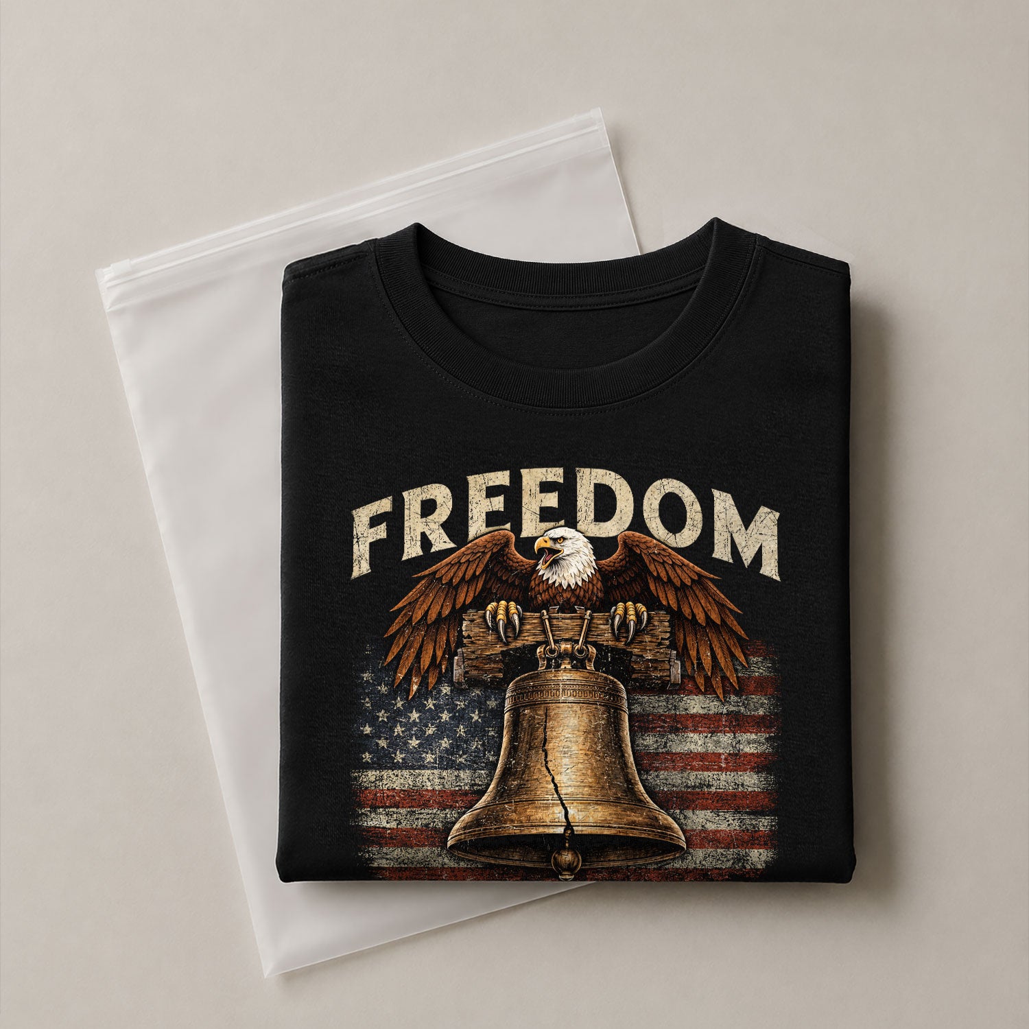 Freedom T Shirt, Freedom Liberty Bell Patriotic Eagle and US Flag and American Pride - Freedom Shirts for Men - Rust Field Wear
