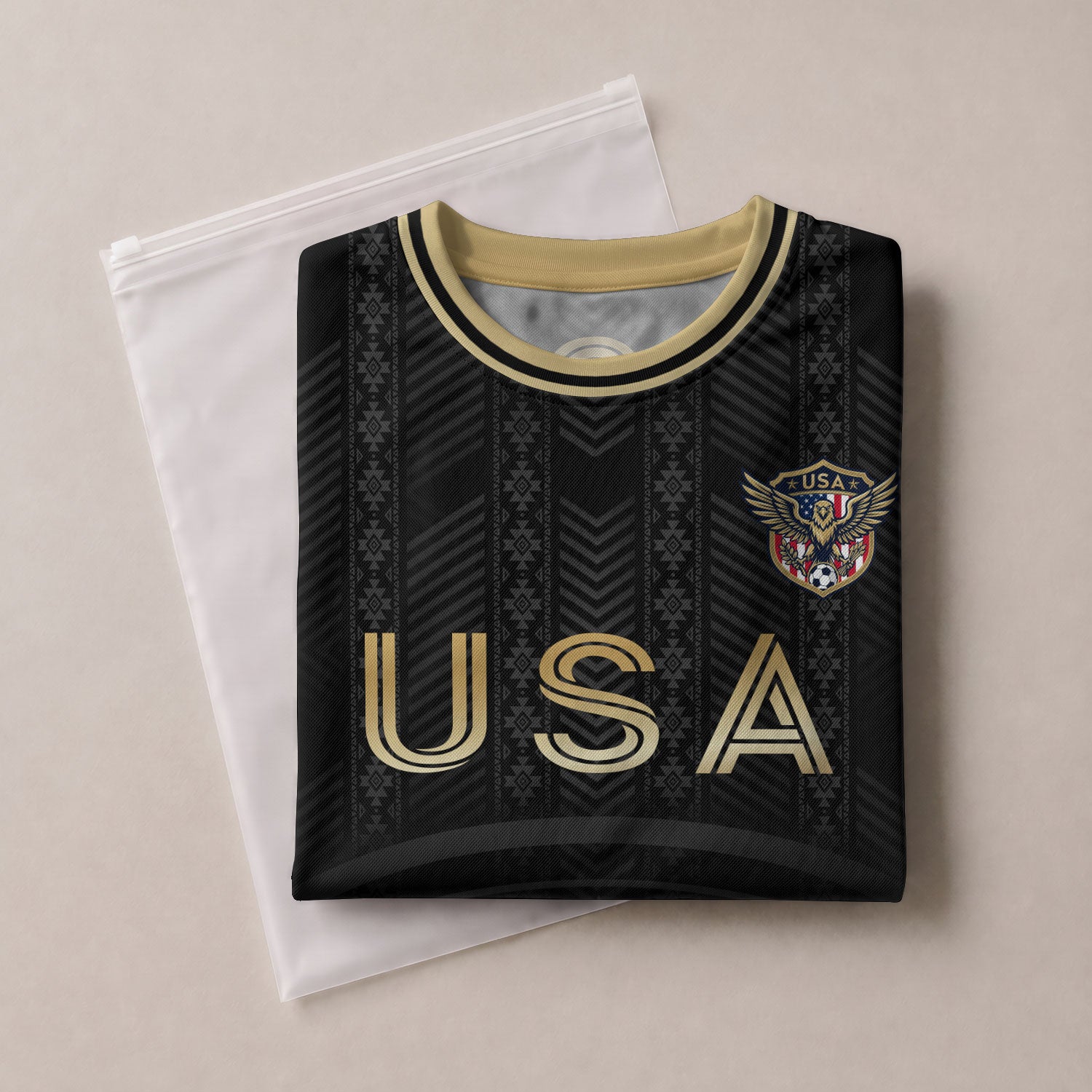 USA Soccer Jersey Patriotic American Eagle Black Gold Shield Football Shirt Men Women Gear