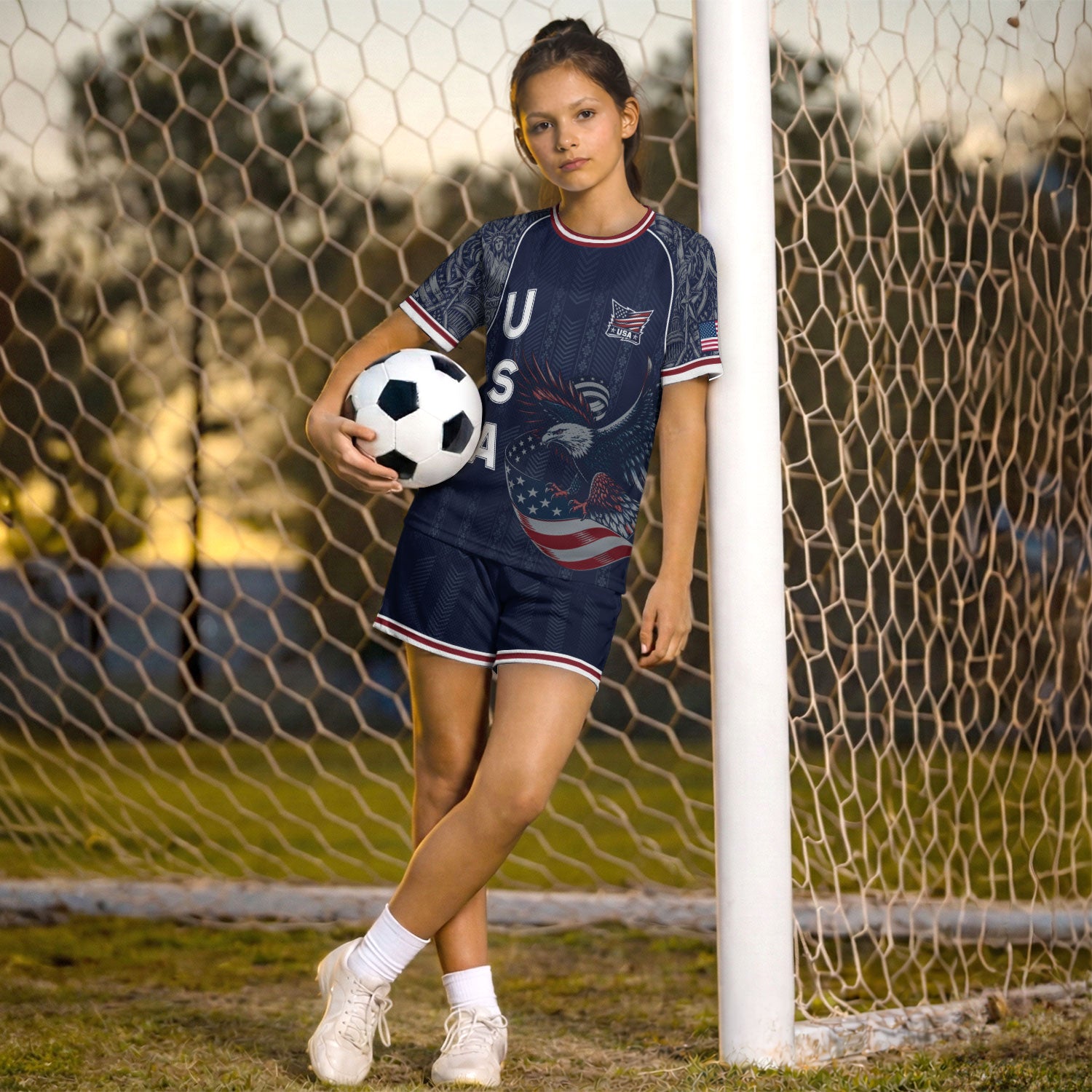 USA Soccer Jersey Kids Shorts Set Navy Athletic Football Shirt and Shorts Outfit