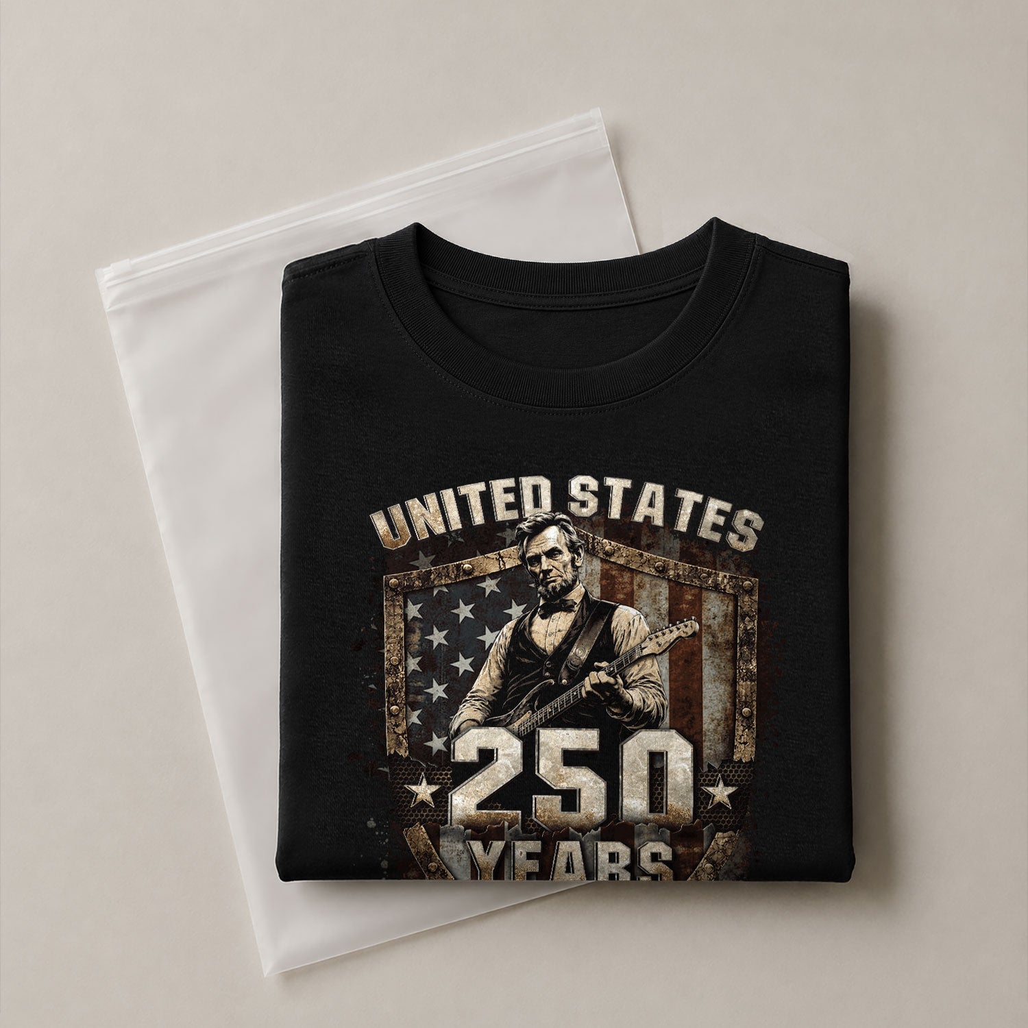 Rustic Shield Lincoln Guitar Shirt Vintage 1776 2026 US Flag Patriotic Grunge Men Tee - Rust Field Wear