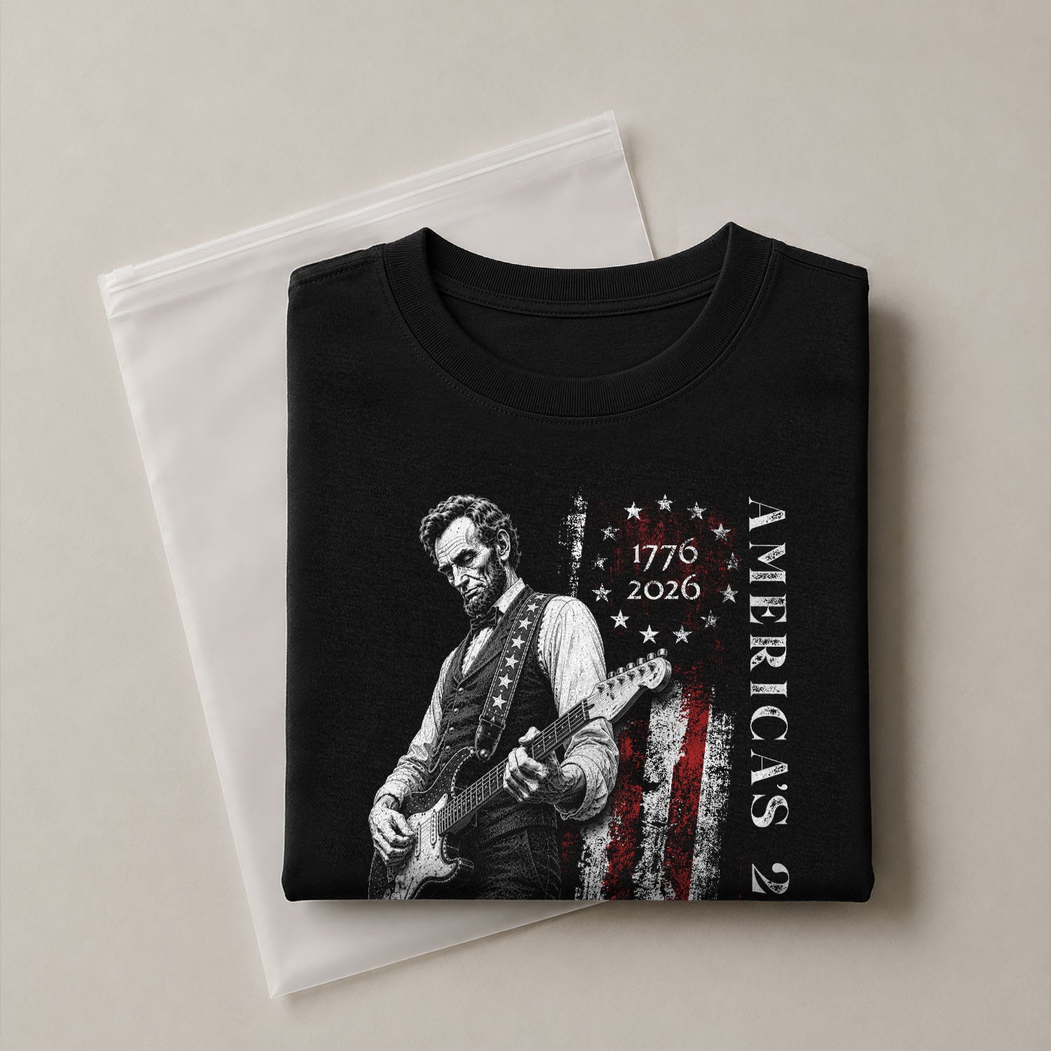 Betsy Ross Flag Abraham Lincoln Guitar Shirt Vintage 1776 2026 Patriotic USA T-Shirt - Rust Field Wear
