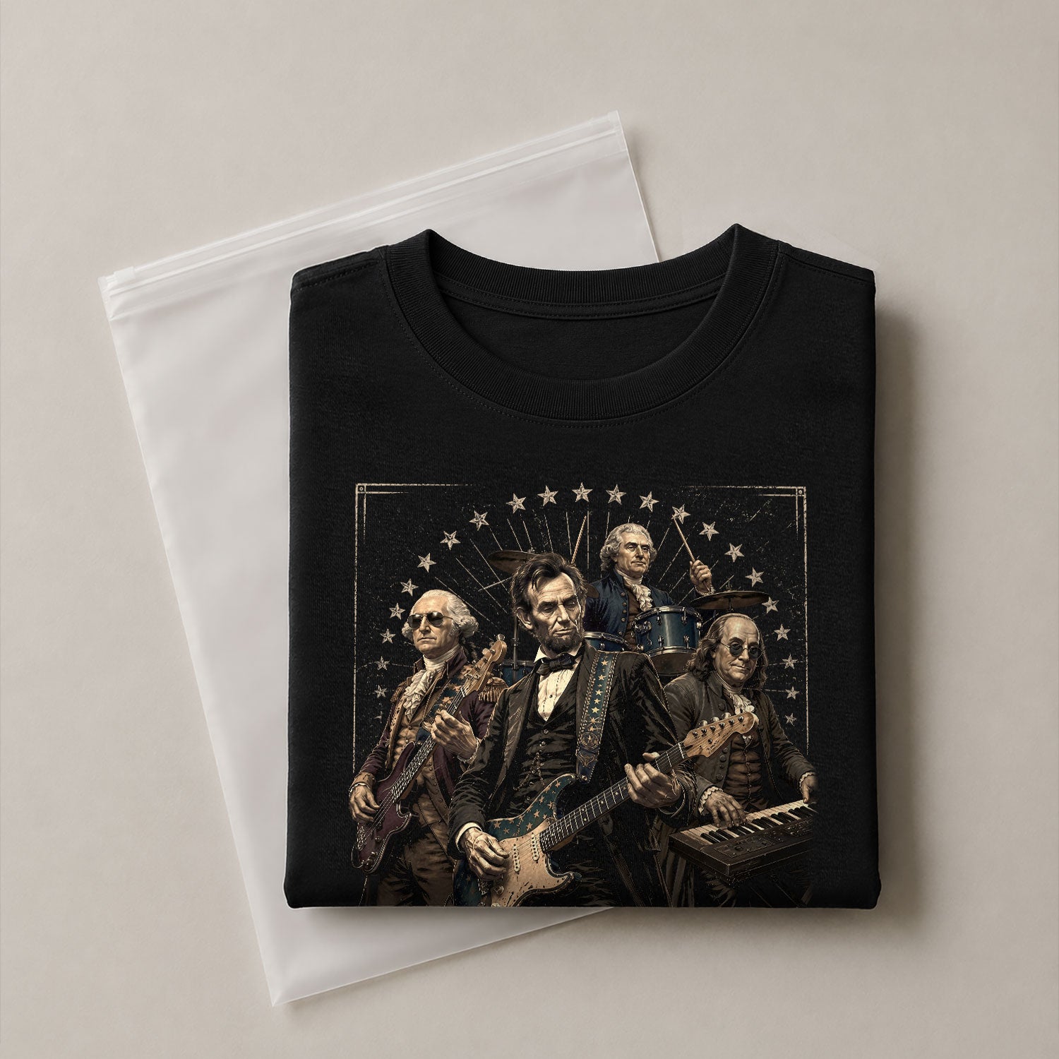 Presidents Rock Band Shirt Funny Patriotic Founding Fathers Graphic Tee - Rust Field Wear