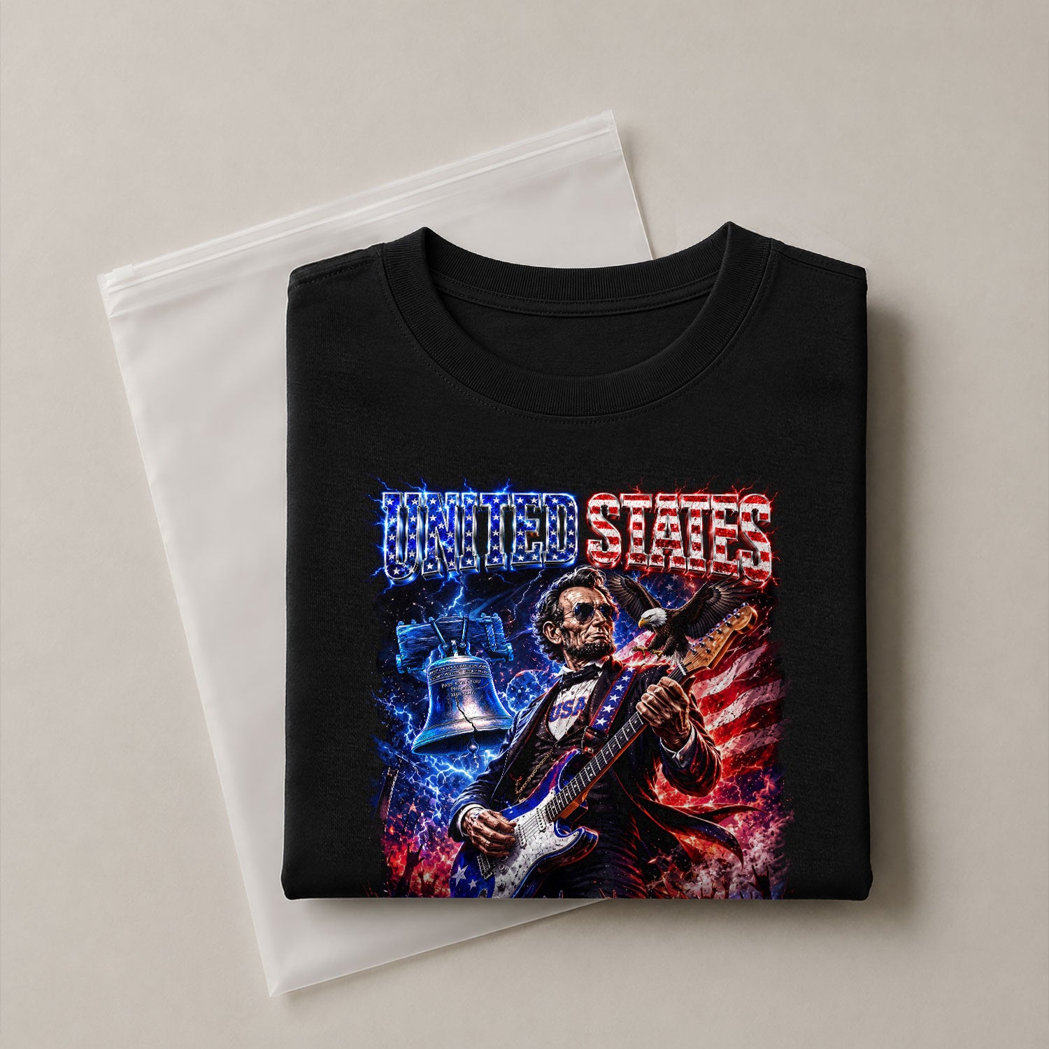 Abraham Lincoln Rock Guitar Shirt Liberty Bell Patriotic 1776 2026 Tee - Rust Field Wear