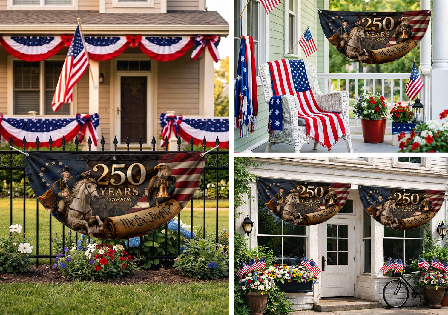 250th Anniversary US Fence Flag 1776-2026 Patriotic George Washington Outdoor Banner