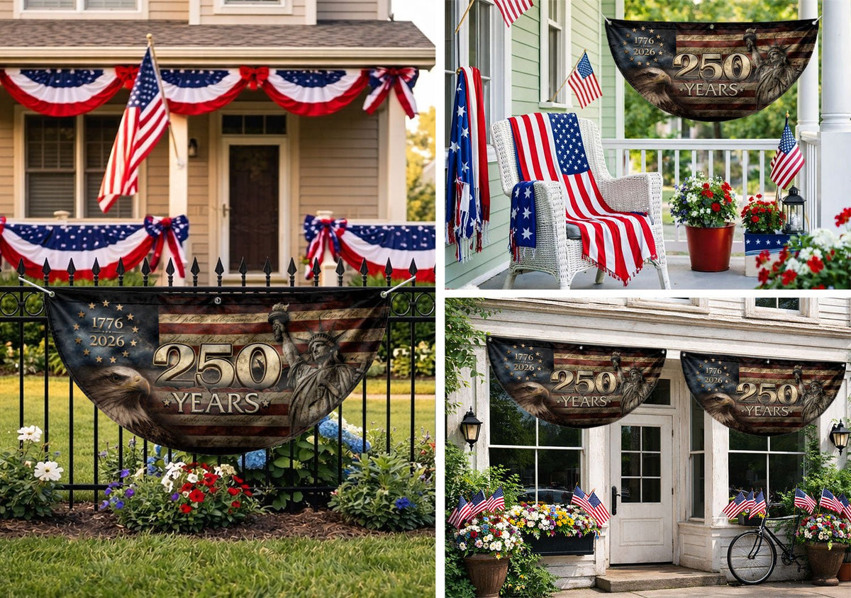 Fence Flag 250 Years Patriotic Banner | 1776-2026 Statue of Liberty Outdoor Decor - Rust Field Wear