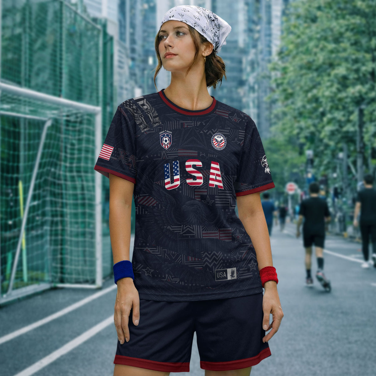 Adult Men Women USA Soccer Jersey Patriotic Flag Letters United States Fan Shirt - Rust Field Wear
