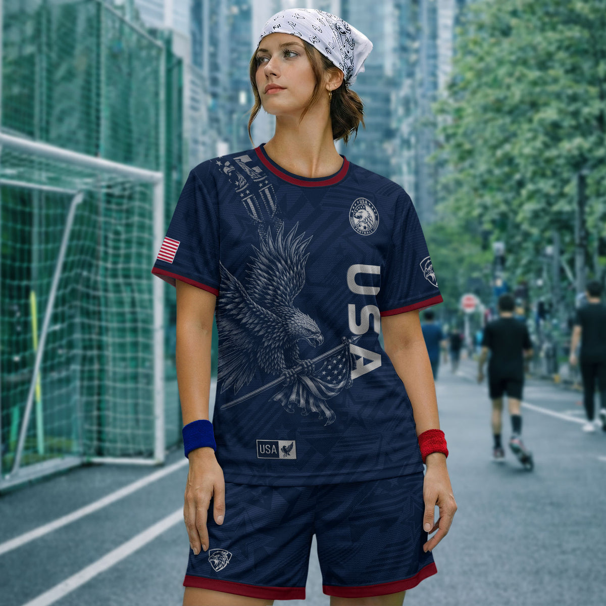 Patriotic Eagle Adult USA Soccer Jersey Navy Blue Shirt United States Football Tee - Rust Field Wear