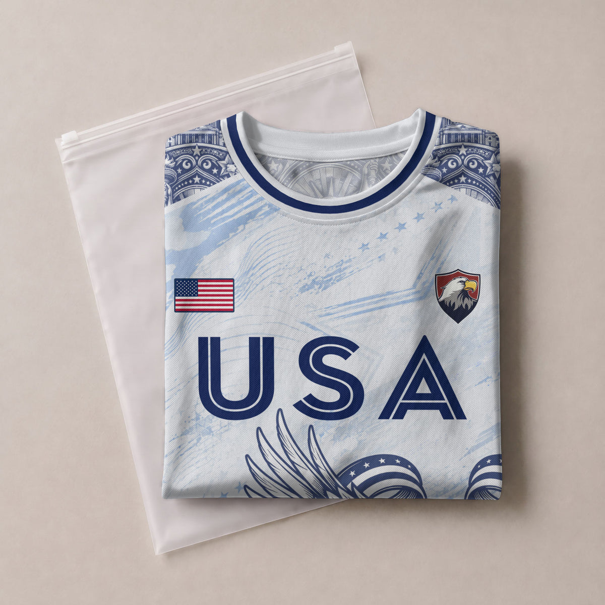 Athletic White Blue USA Soccer Jersey Adult Patriotic Eagle United States Team Shirt - Rust Field Wear
