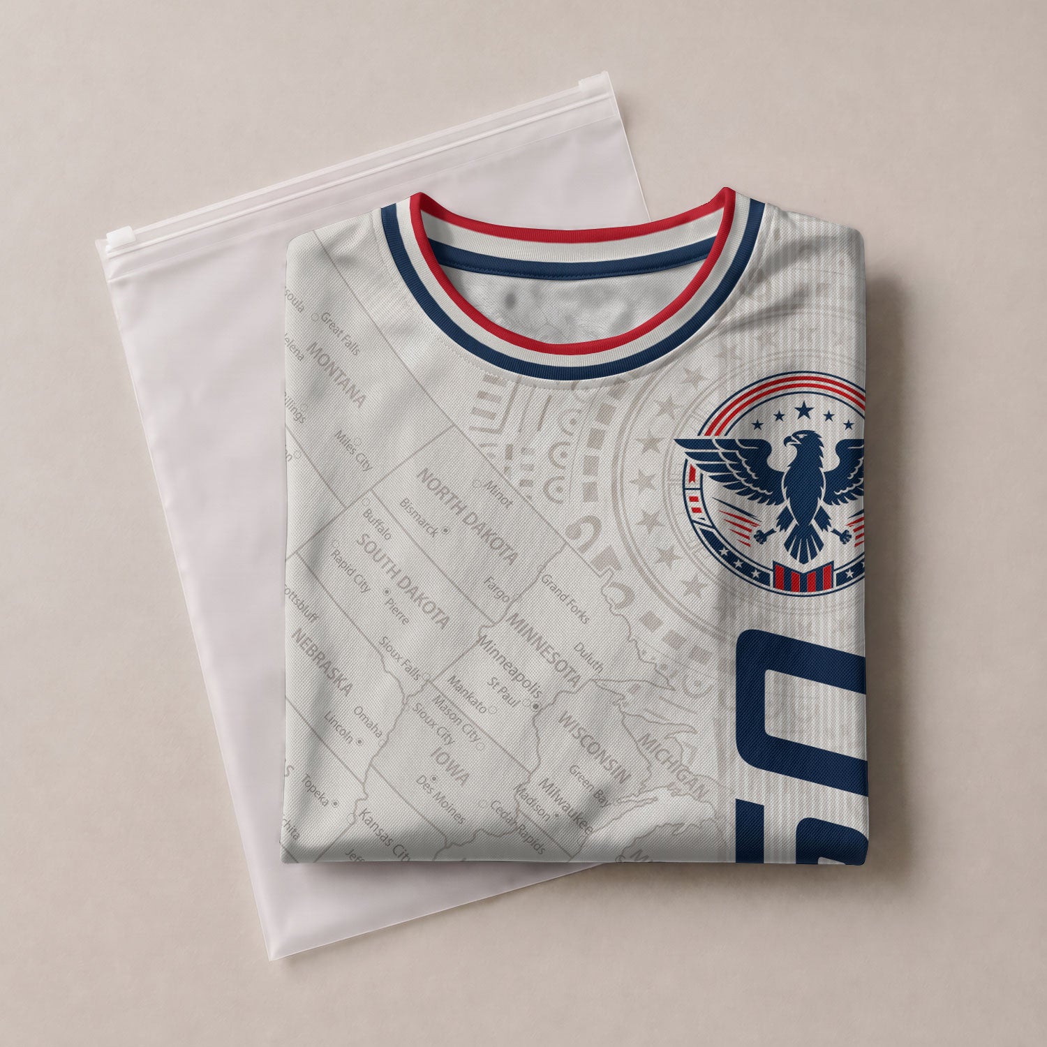 USA Soccer Jersey White US Map American Flag Shirt Patriotic Eagle Soccer Fan Tee
