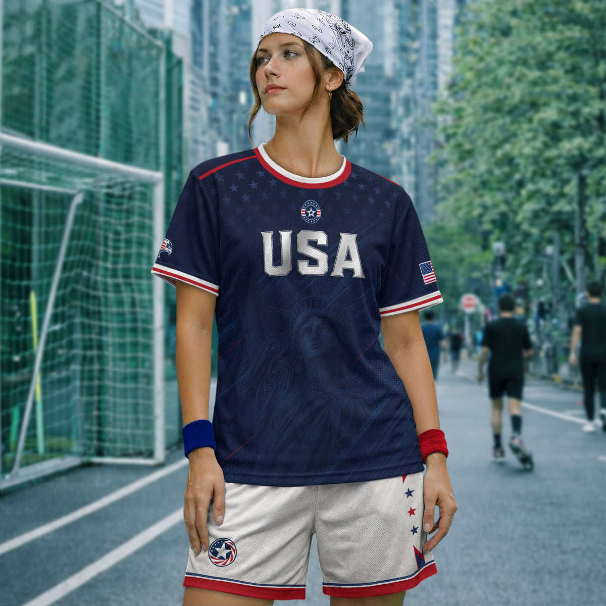 Navy USA Soccer Jersey Men Patriotic United States Football Shirt Silver USA Text Gift - Rust Field Wear