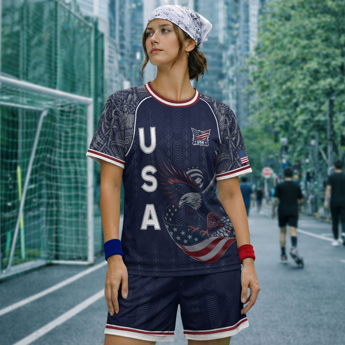 Navy Blue USA Soccer Jersey Bald Eagle Football Shirt Patriotic American Flag Sports Fan Apparel for Men - Rust Field Wear