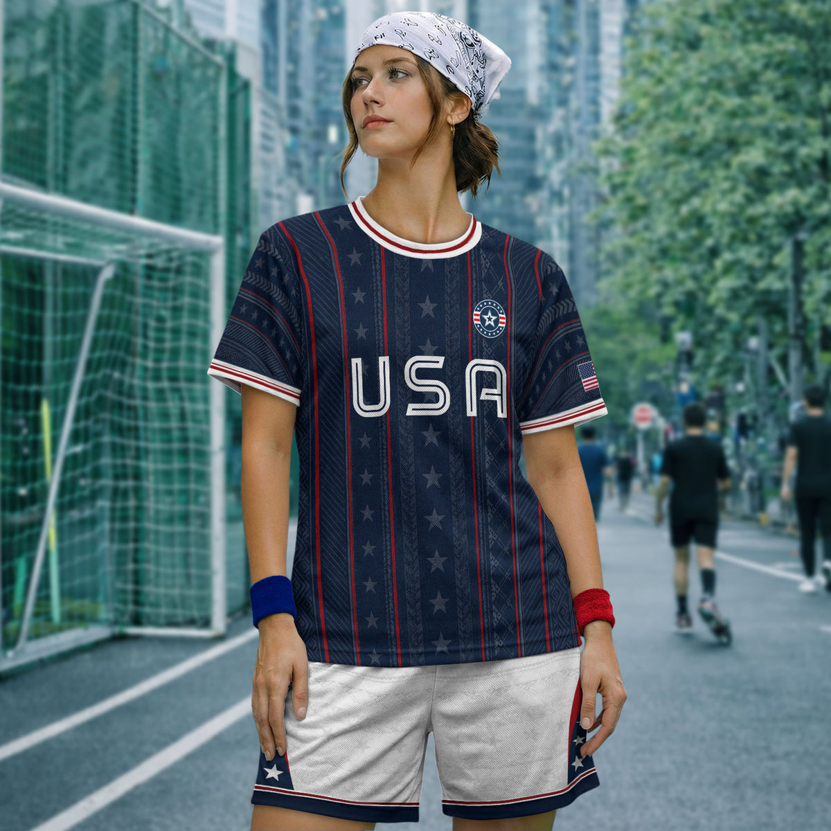 Navy USA Soccer Jersey American Pride Graphic Stripe Soccer Shirt Patriotic Fan Gear - Rust Field Wear