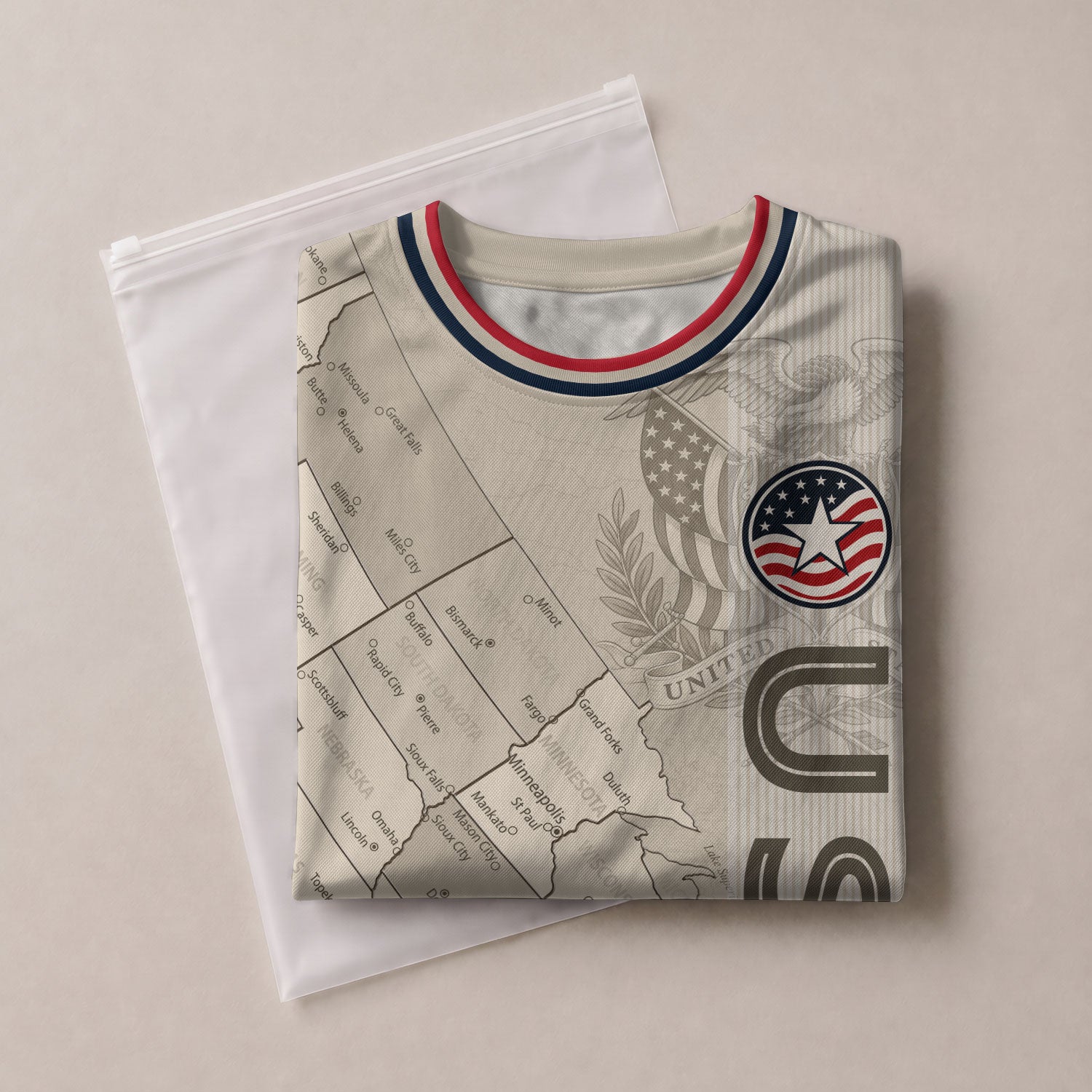 USA Soccer Jersey Navy Vintage US Map American Flag Shirt Patriotic Beige Soccer Fan