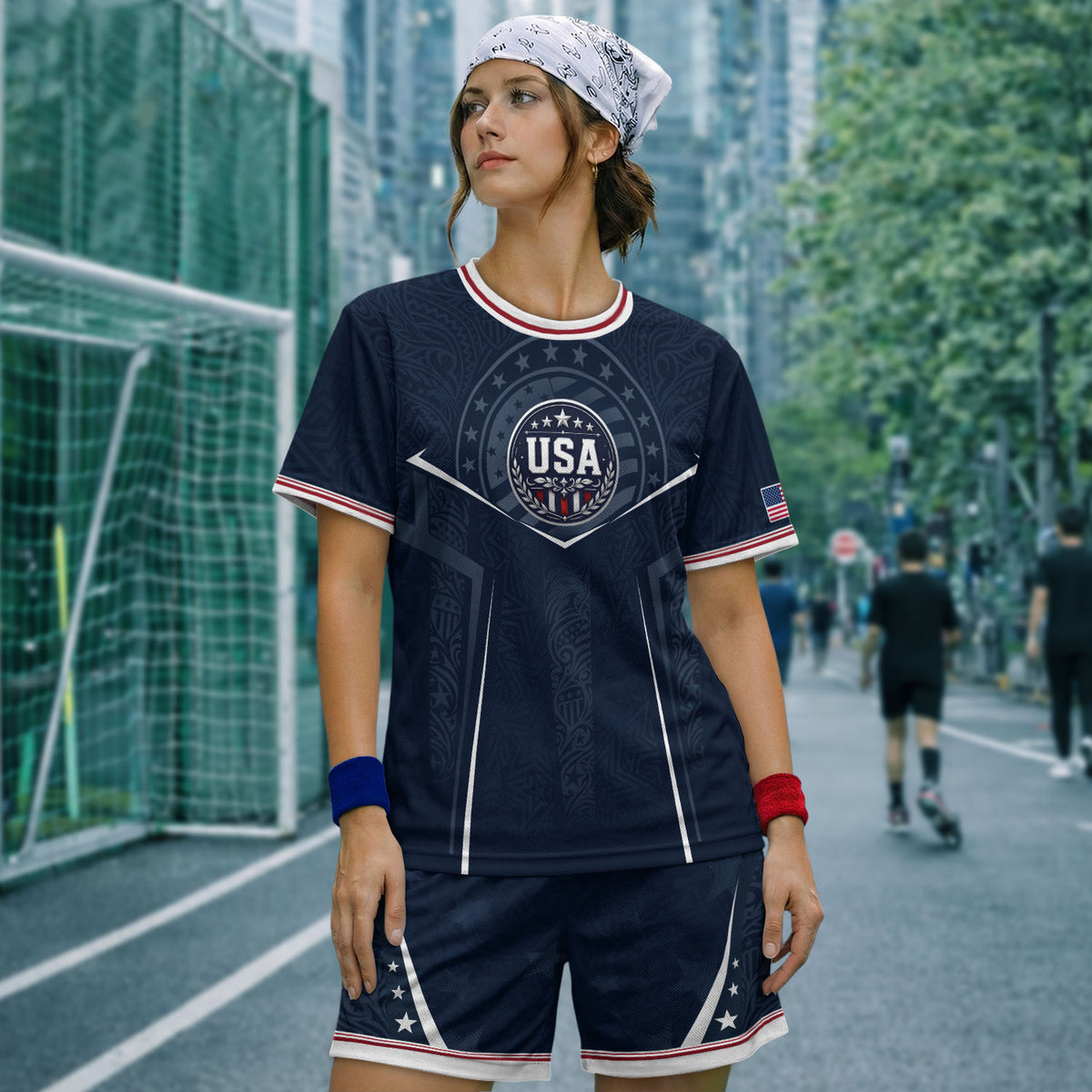 USA Soccer Jersey Navy Blue American Flag Shirt Patriotic Eagle Shield Fan Tee - Rust Field Wear