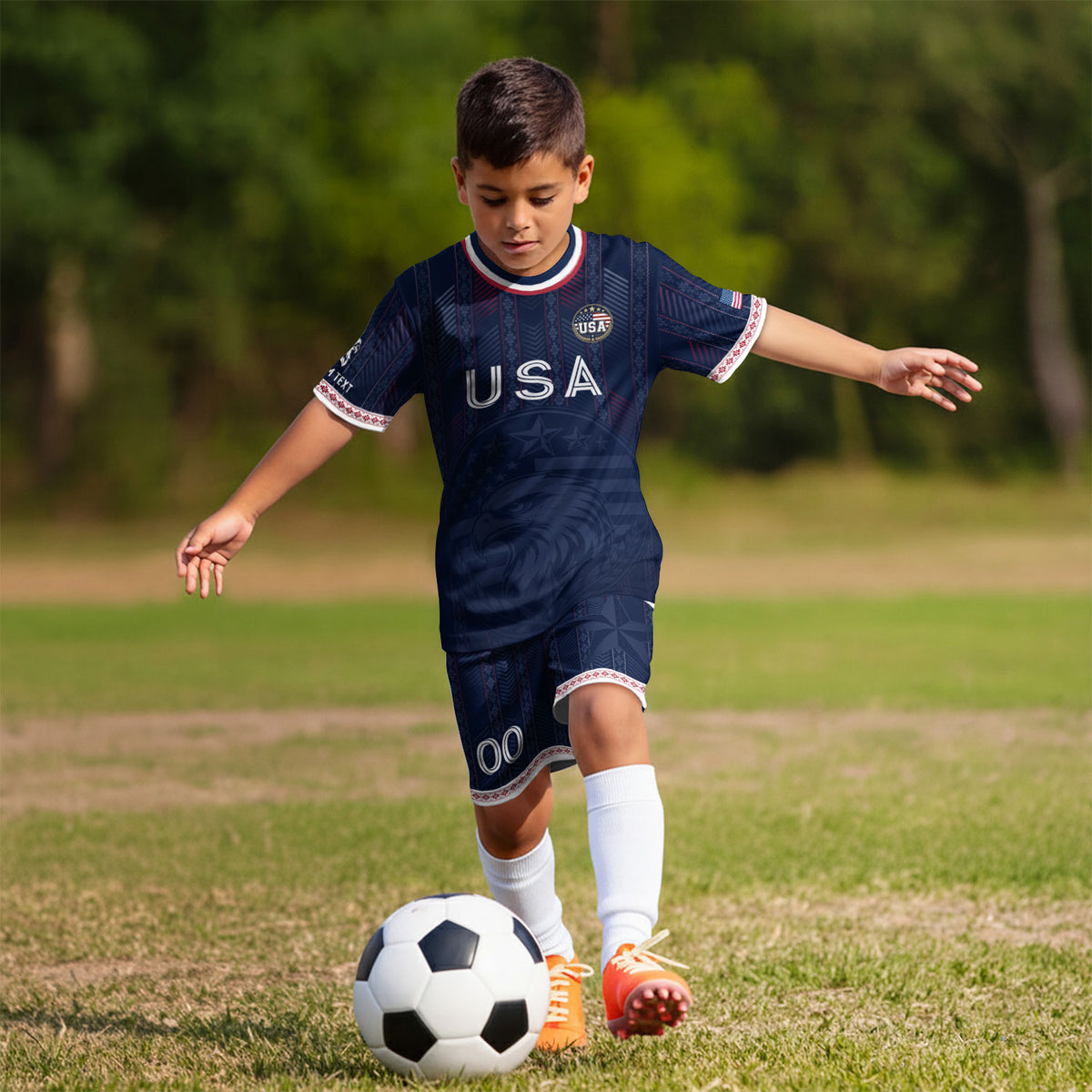 Personalized Youth Soccer Jersey Style Custom Name Number USA Kids Activewear Top - Rust Field Wear