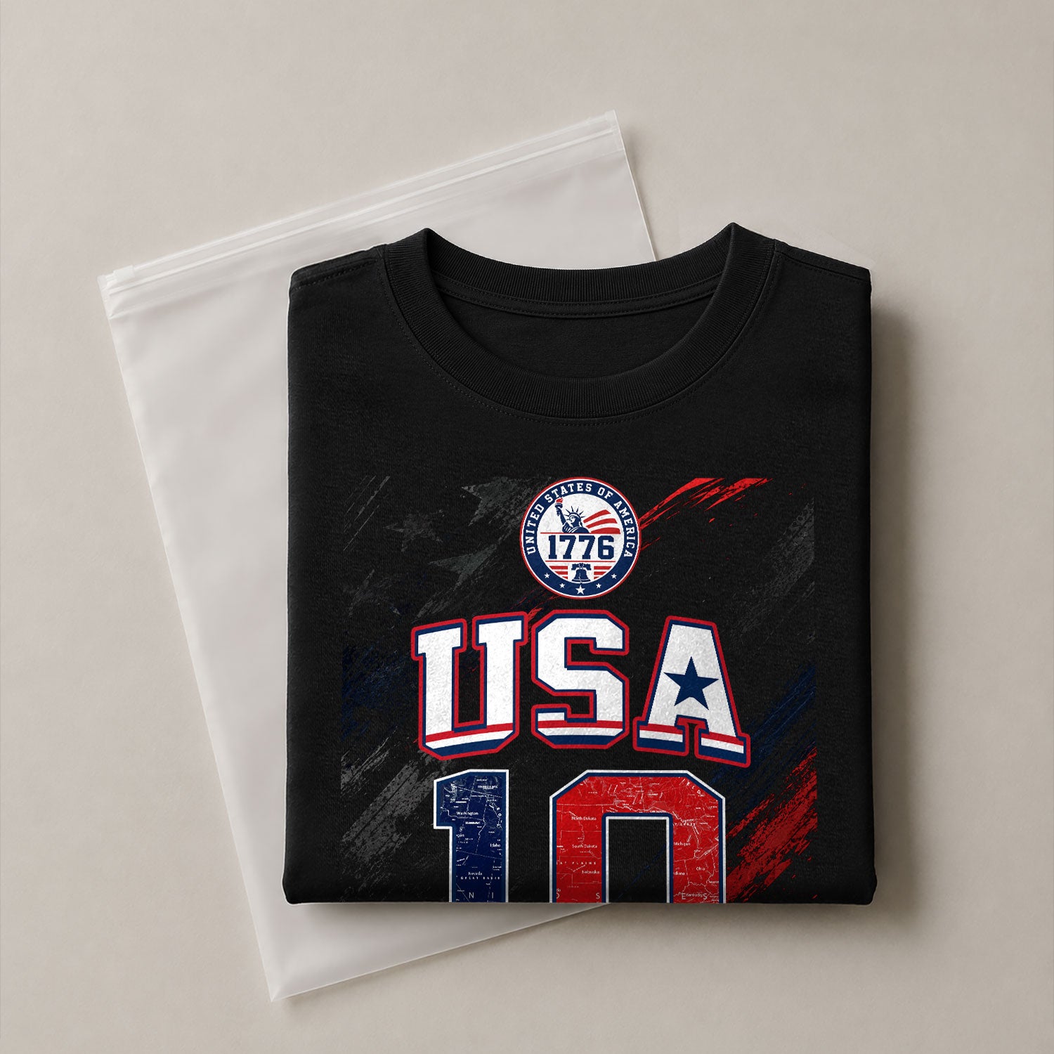 USA 1776 Sport Graphic Tee Patriotic Number 10 Map Design Casual Short Sleeve Shirt - Rust Field Wear