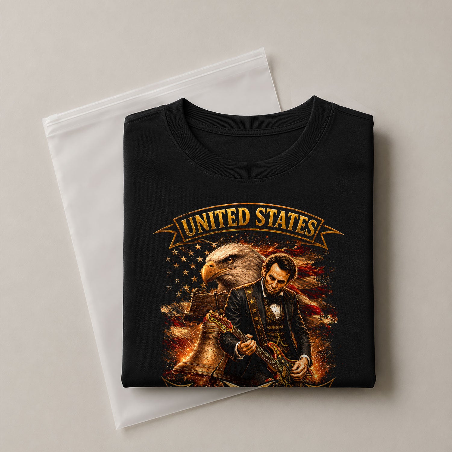 Abraham Lincoln T-Shirt Playing Guitar 1776 2026 Patriotic Eagle Liberty Bell Tee - Rust Field Wear