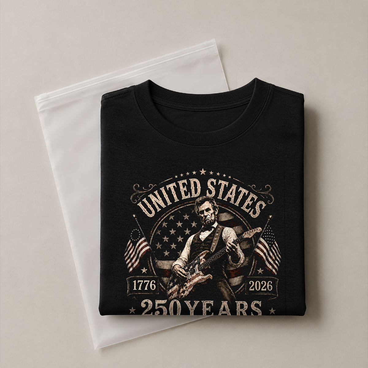 Mens T Shirt Patriotic 250 Years 1776-2026 Vintage Abraham Lincoln Guitarist Graphic Tee - Rust Field Wear
