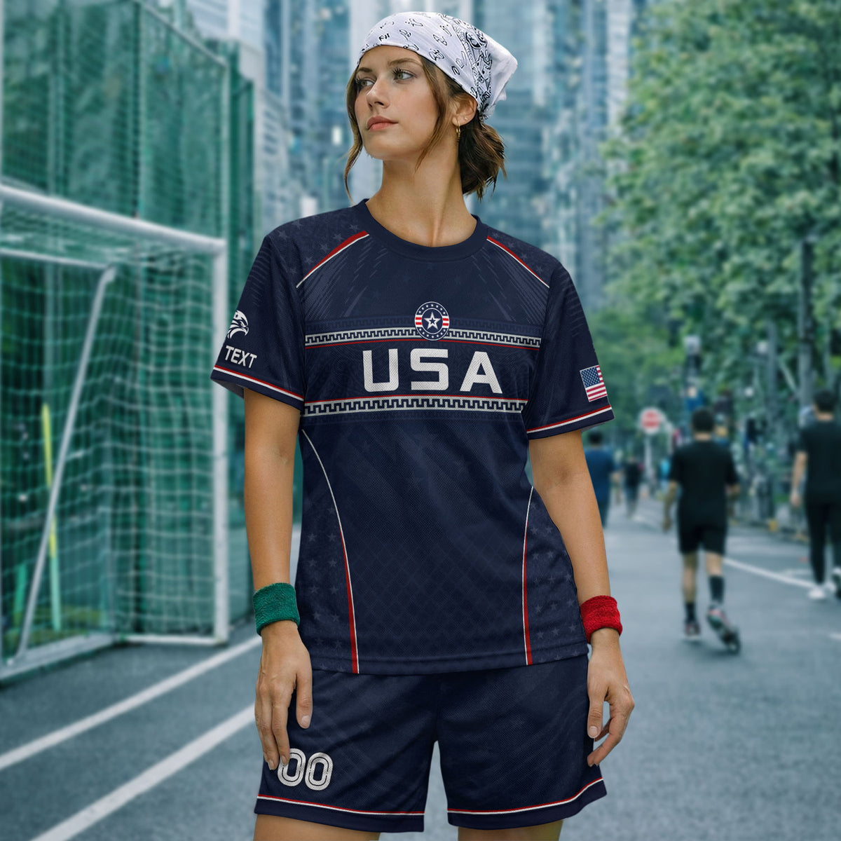 USA Soccer Jersey Custom Name Number Patriotic Navy Blue Athletic Sportswear Outfit - Rust Field Wear
