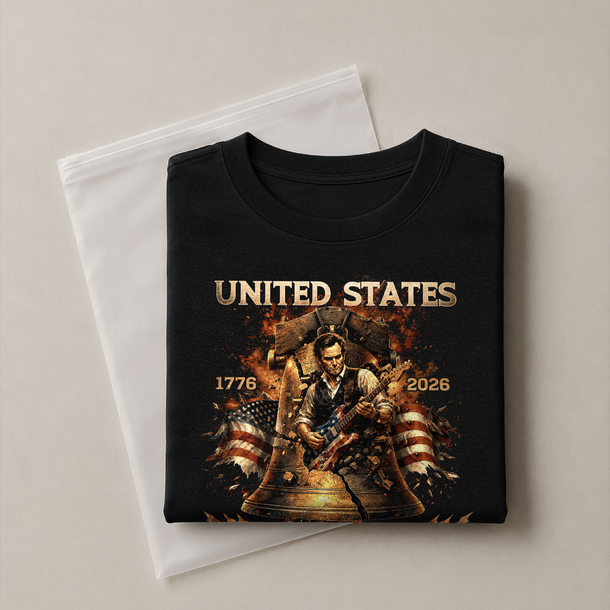 Liberty Bell Guitar Patriotic T-Shirt - Vintage 1776 2026 Historical Graphic Tee - Rust Field Wear