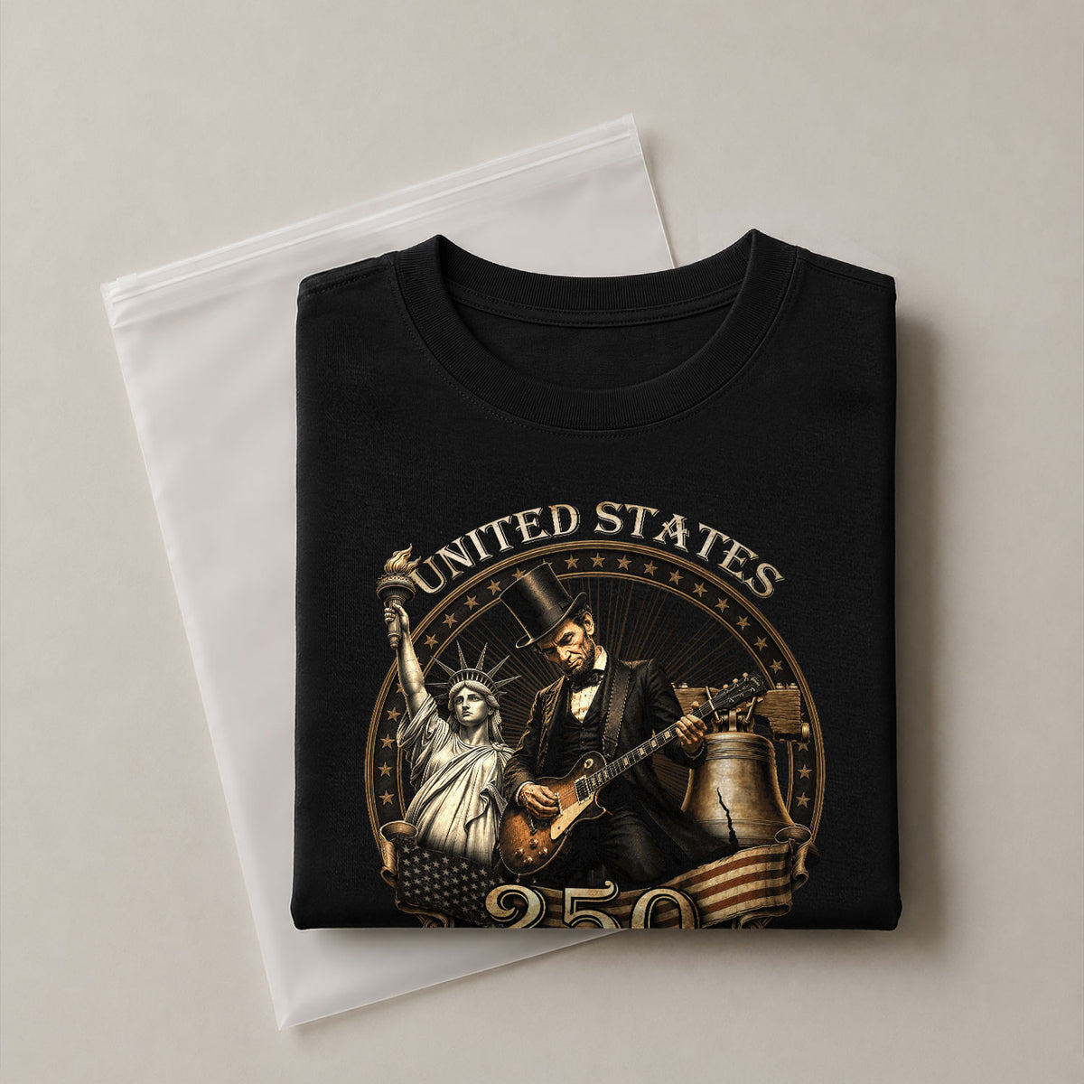 Lincoln Rock Guitar Patriotic T-Shirt - Vintage Statue of Liberty 1776 2026 Apparel - Rust Field Wear