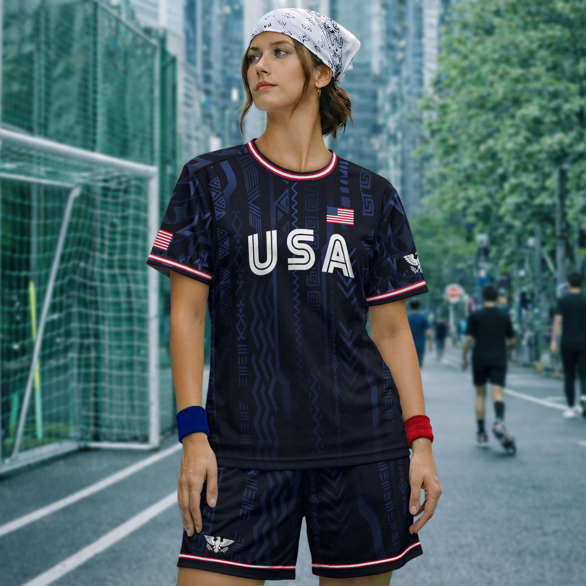 USA Soccer Jersey Adult Eagle Crest Patriotic Football Shirt Navy Blue Fan Edition