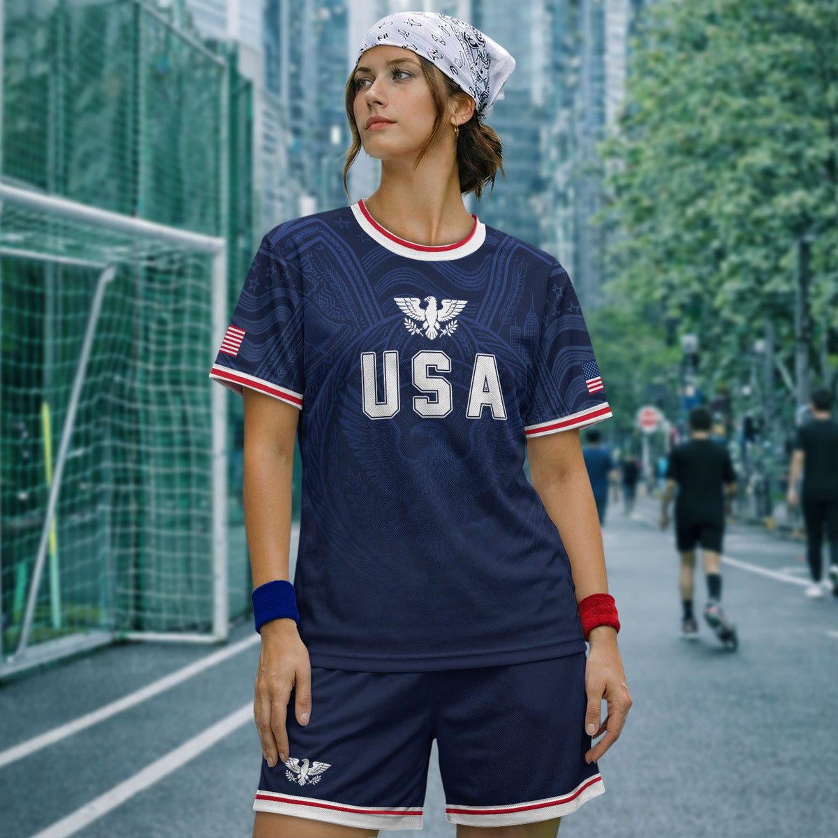 USA Eagle Patriotic Soccer Jersey Adult Navy Blue American Flag Independence Shirt