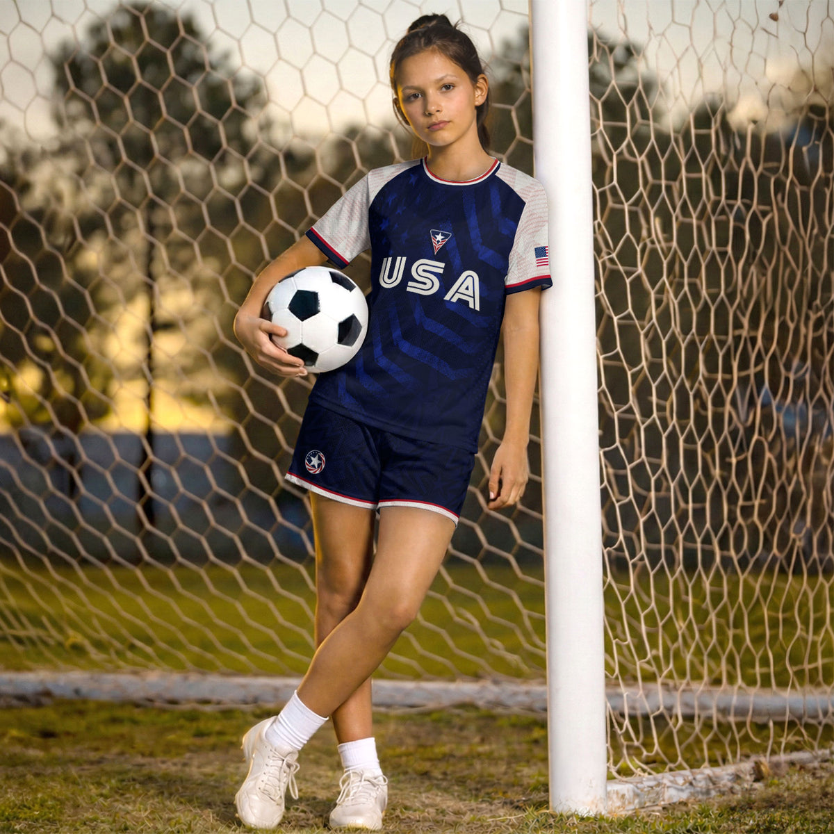 Kids USA Soccer Jersey Youth Children Patriotic Subtle Star Pattern United States Tee - Rust Field Wear