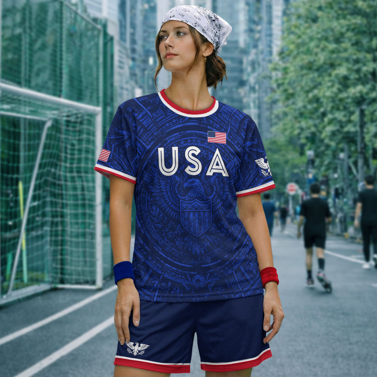USA Soccer Jersey Men Royal Blue Eagle Graphic Patriotic Football T-Shirt