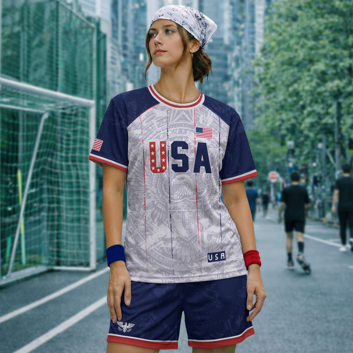USA Soccer Jersey Men White Patriotic Eagle Team Graphic Football Shirt