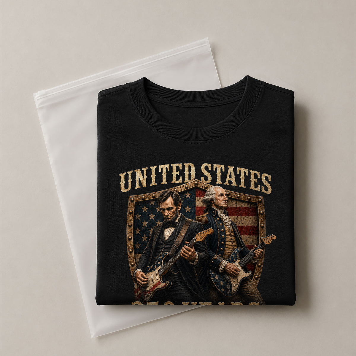 George Washington Abraham Lincoln Guitar T-Shirt 1776-2026 Patriotic 4th Of July Tee - Rust Field Wear