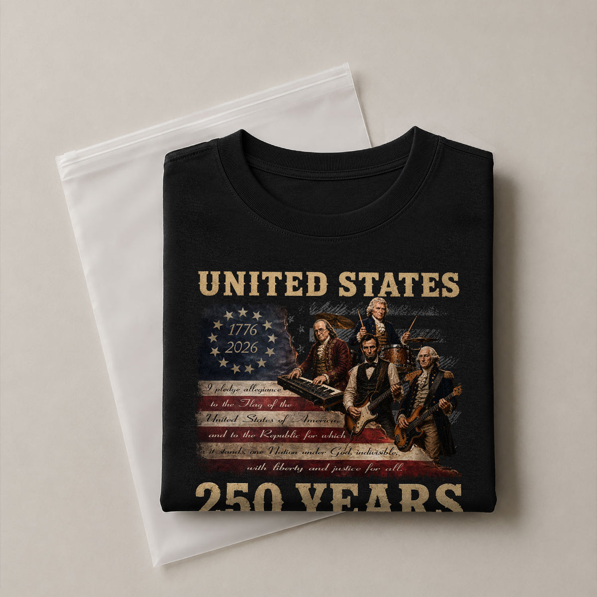 Founding Fathers Presidents Rock Band T-Shirt 250 Years Vintage 1776-2026 Apparel - Rust Field Wear