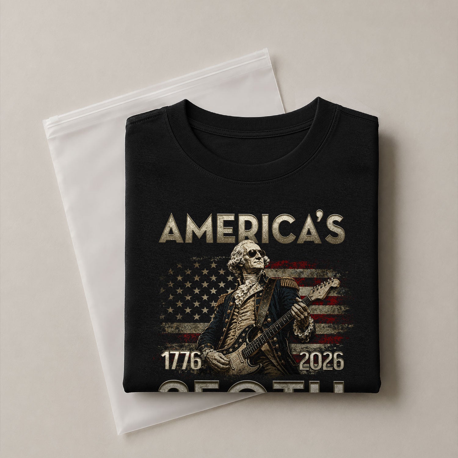 Patriotic George Washington Guitar Shirt 1776-2026 Historical Graphic Tee Anniversary Apparel - Rust Field Wear