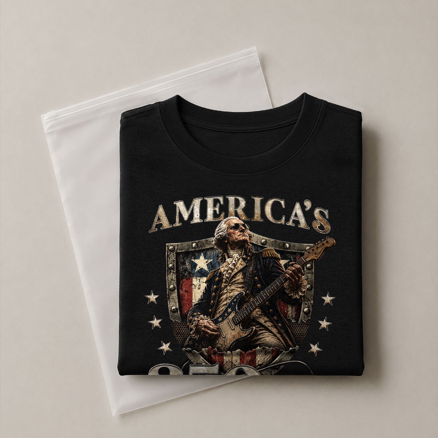 Vintage George Washington Guitar Shirt 1776-2026 Commemorative Graphic Tee Patriotic Style - Rust Field Wear