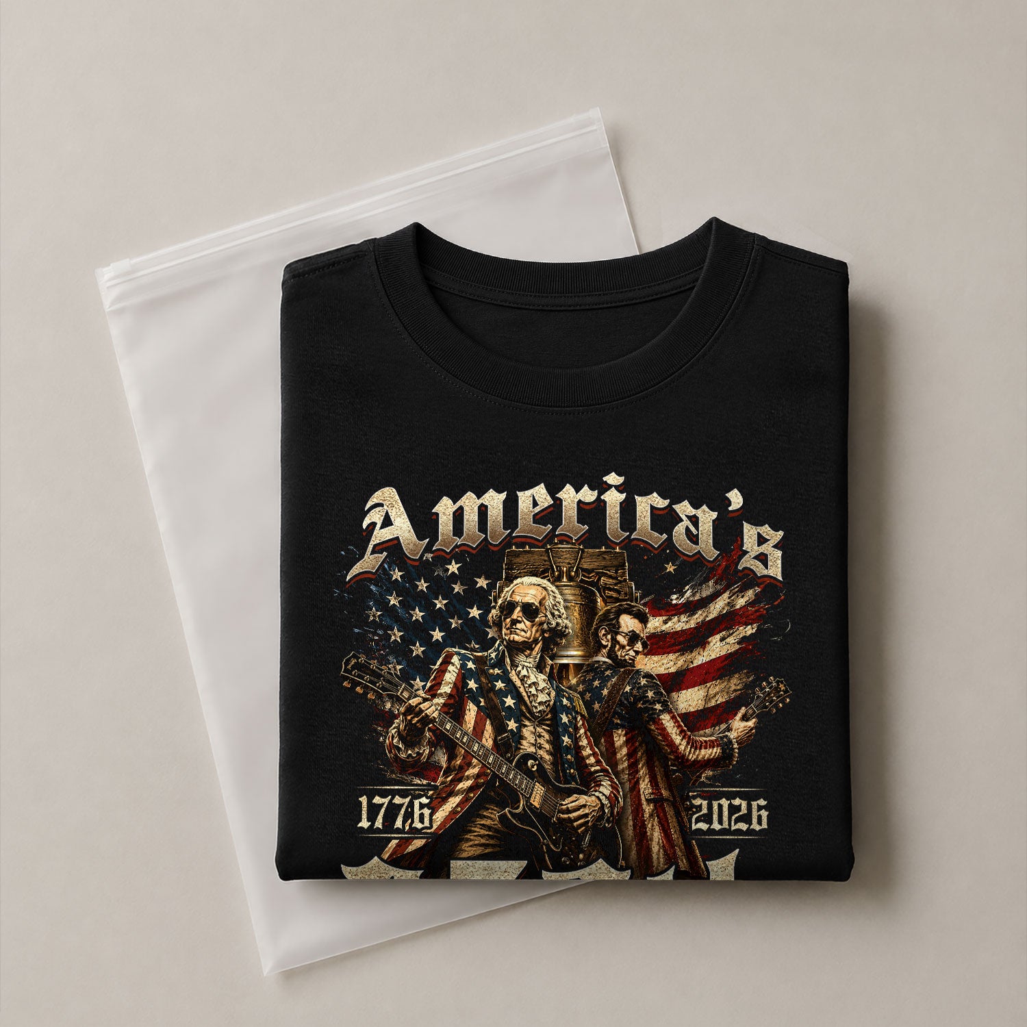 Washington and Lincoln Guitar Shirt 1776-2026 Patriotic Graphic Tee Historical Legacy Apparel - Rust Field Wear
