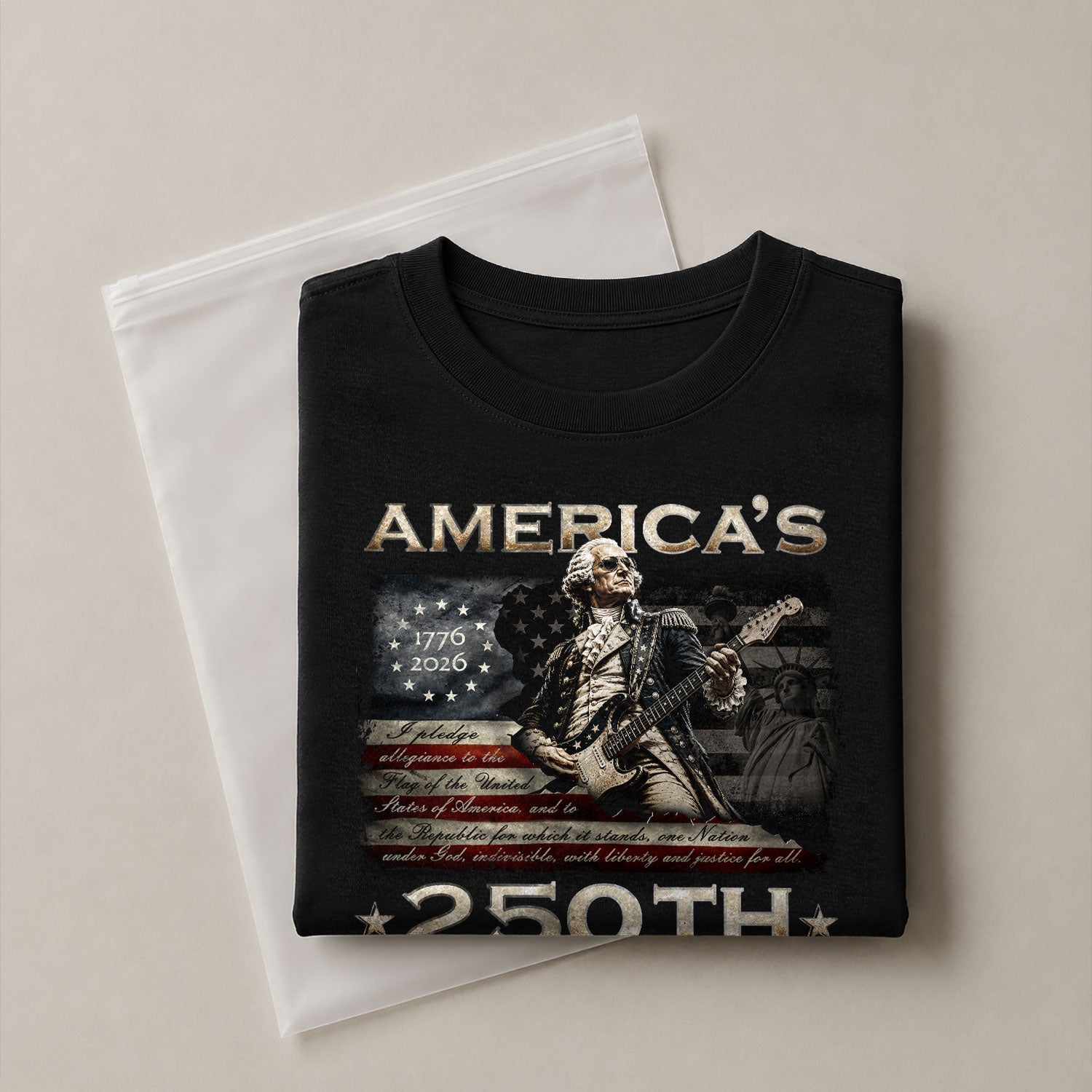 Pledge Allegiance George Washington Guitar Shirt 1776-2026 Patriotic Graphic Tee Apparel - Rust Field Wear