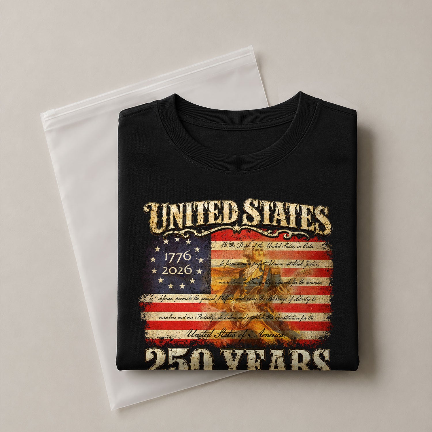 Constitution George Washington Guitar Shirt 1776-2026 Patriotic Graphic Tee Anniversary - Rust Field Wear