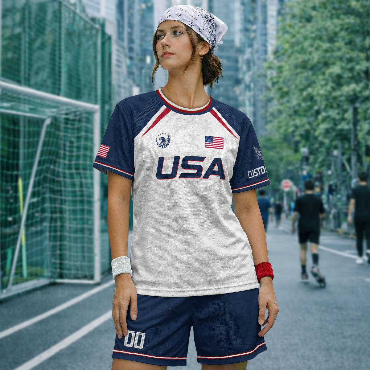 Custom Adult USA Soccer Jersey White Red Blue Patriotic American Team Football Shirt - Rust Field Wear