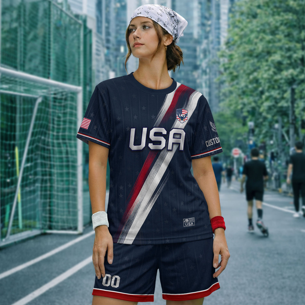Custom Adult USA Soccer Jersey Navy Blue Patriotic American Eagle Team Football Shirt - Rust Field Wear