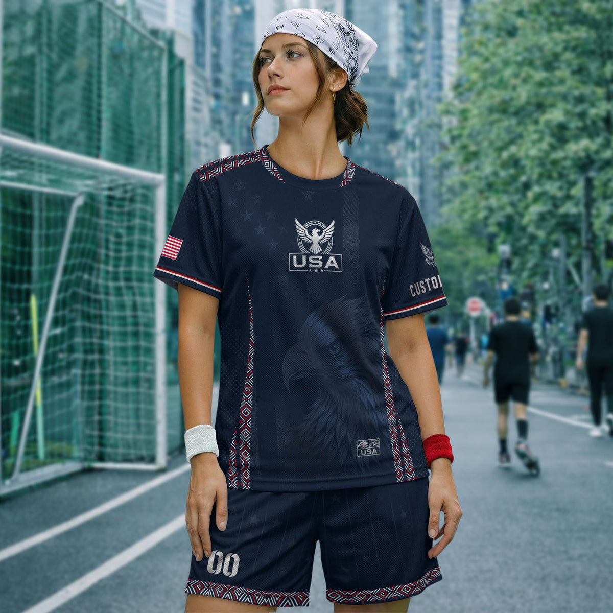Personalized Adult USA Soccer Jersey Navy Blue Patriotic American Eagle Football Shirt - Rust Field Wear