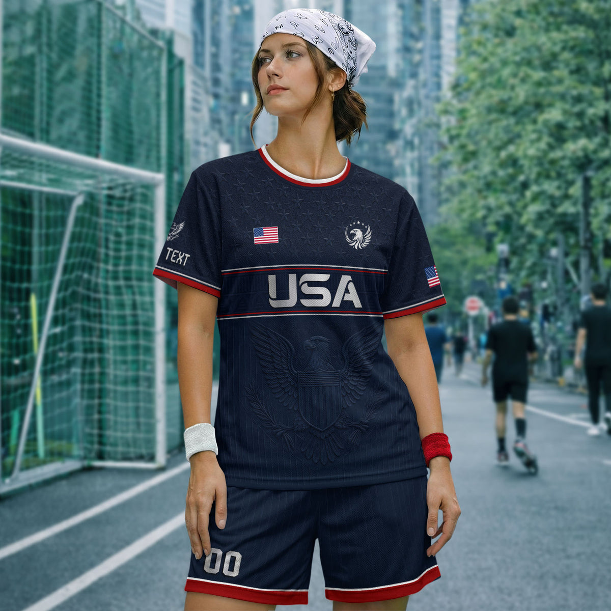 Adult Custom USA Soccer Jersey Personalize Name Number Patriotic Graphic Team Shirt - Rust Field Wear