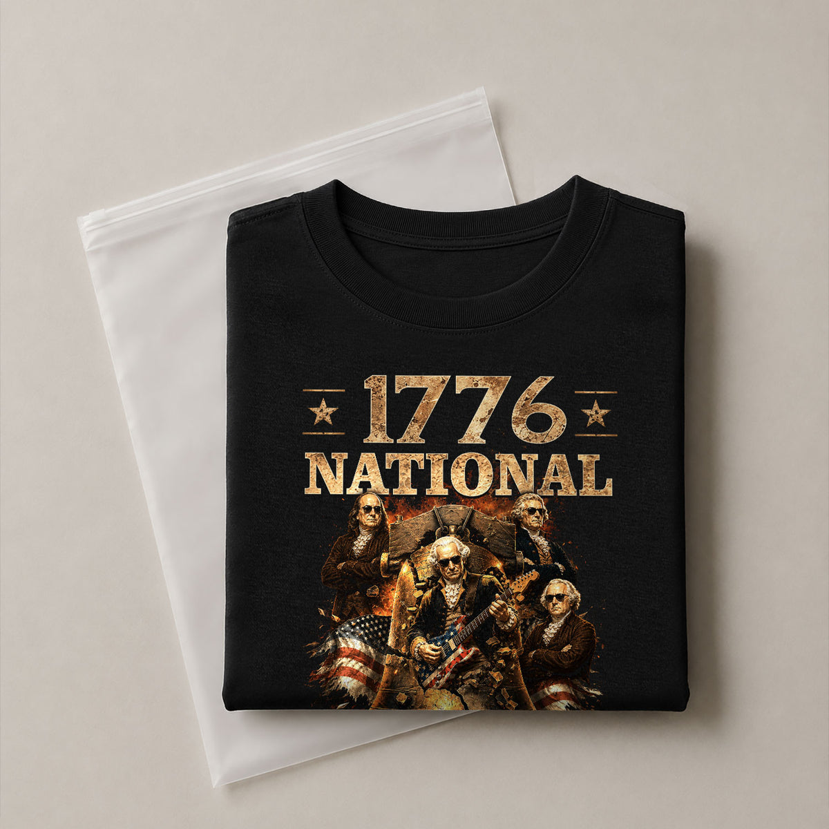 1776 National Champs T-Shirt Rock Liberty Bell US Founding Fathers Patriotic Graphic Tee - Rust Field Wear