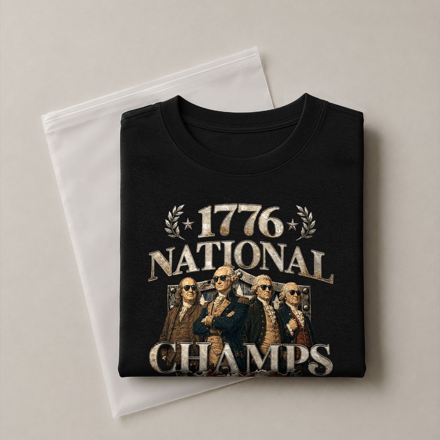 1776 National Champs T-Shirt Shield US Founding Fathers Patriotic 4th of July Graphic Tee - Rust Field Wear
