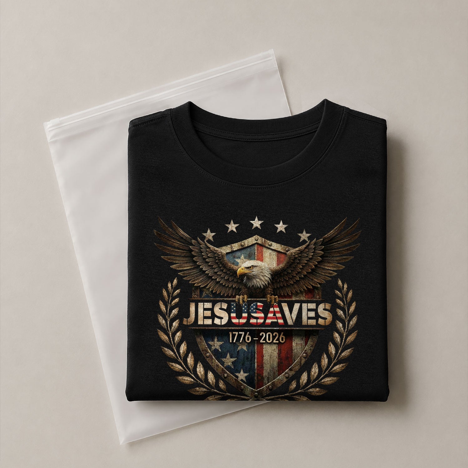 JESUSAVES 1776-2026 T-Shirt Patriotic American Eagle Graphic Tee - Classic Apparel Item - Rust Field Wear