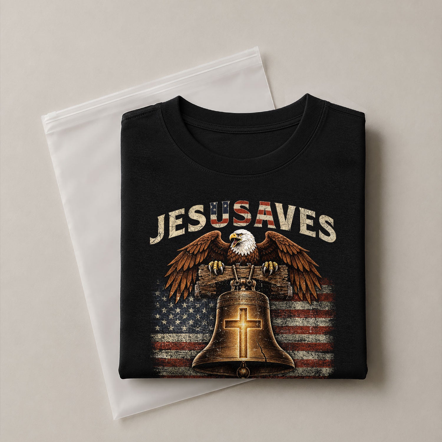 JESUSAVES American Eagle Bell Print T-Shirt Patriotic Graphic Casual Wear Unisex Tee - Rust Field Wear