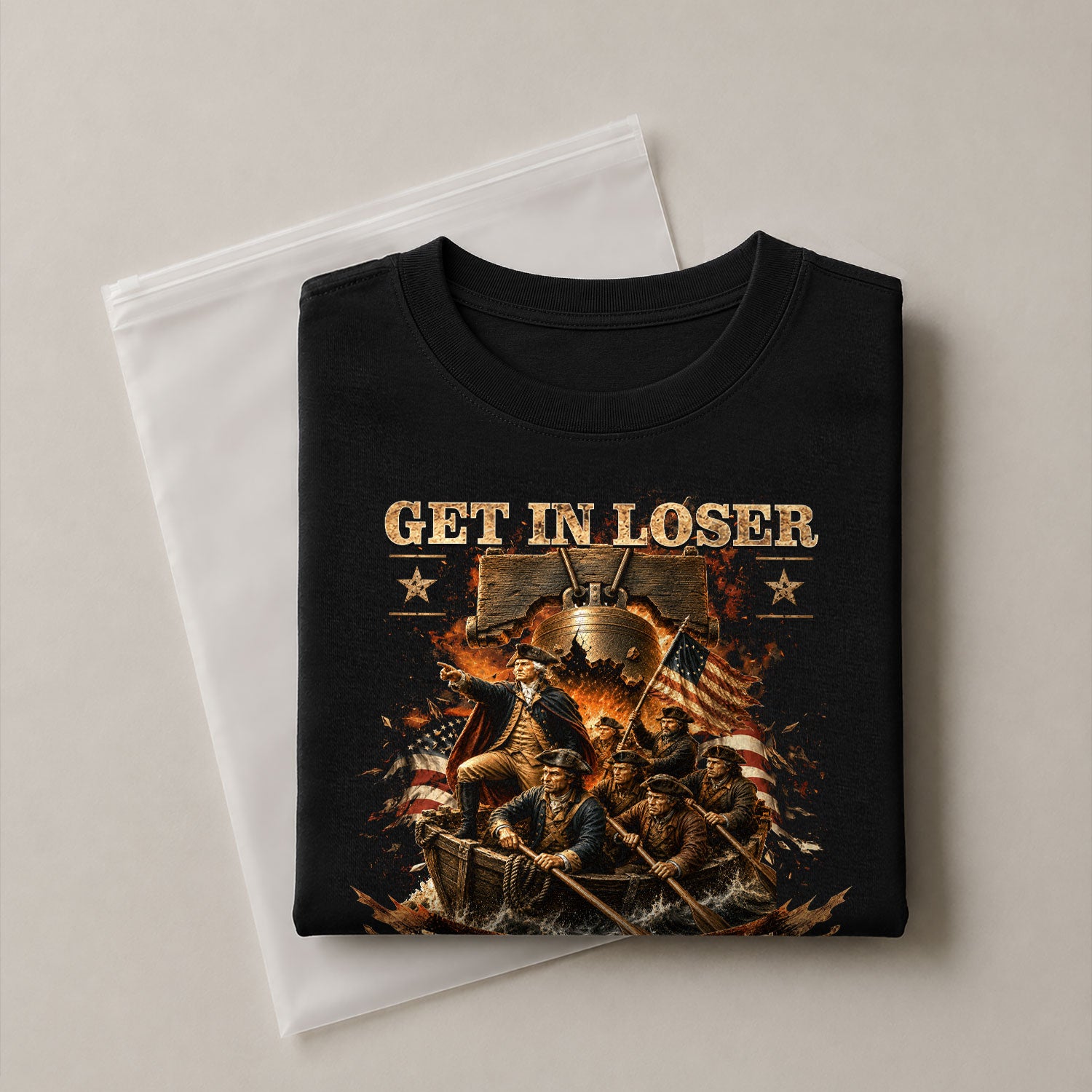 Get In Loser We're Crossing The Delaware T-Shirt Revolutionary War Patriotic Sleeve Tee - Rust Field Wear