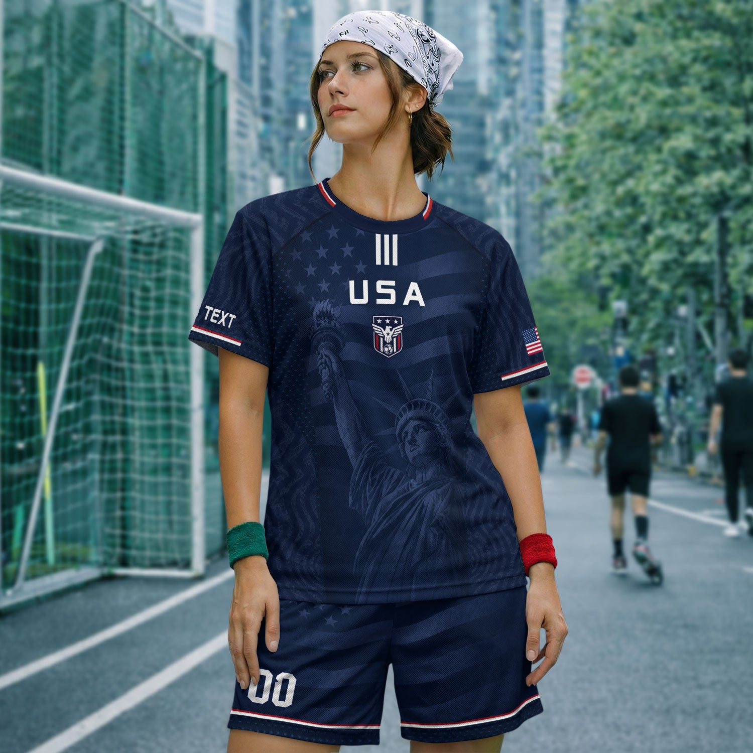 Custom Blue USA Statue of Liberty Soccer Jersey - Personalized Name & Number Shirt