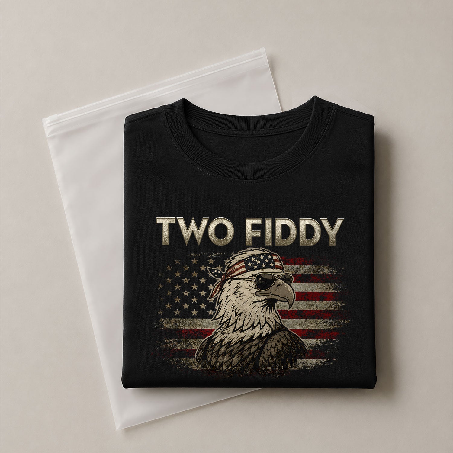 Two Fiddy Eagle Graphic Tee - Patriotic American Flag Bandana Style Men's Cotton Shirt - Rust Field Wear
